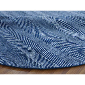 8'x8' Navy Blue, Wool And Silk Hand Knotted, Modern Grass Design Gabbeh Densely Woven, Round Oriental Rug FWR474966