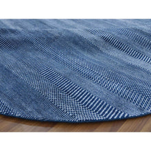Load image into Gallery viewer, 8&#39;x8&#39; Navy Blue, Wool And Silk Hand Knotted, Modern Grass Design Gabbeh Densely Woven, Round Oriental Rug FWR474966