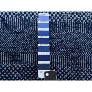 8'x8' Navy Blue, Wool And Silk Hand Knotted, Modern Grass Design Gabbeh Densely Woven, Round Oriental Rug FWR474966