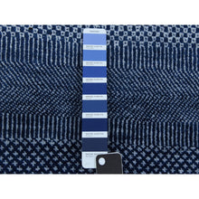 Load image into Gallery viewer, 8&#39;x8&#39; Navy Blue, Wool And Silk Hand Knotted, Modern Grass Design Gabbeh Densely Woven, Round Oriental Rug FWR474966