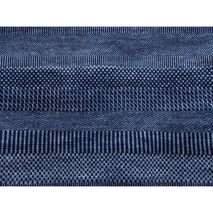 8'x8' Navy Blue, Wool And Silk Hand Knotted, Modern Grass Design Gabbeh Densely Woven, Round Oriental Rug FWR474966