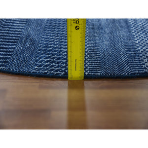 8'x8' Navy Blue, Wool And Silk Hand Knotted, Modern Grass Design Gabbeh Densely Woven, Round Oriental Rug FWR474966
