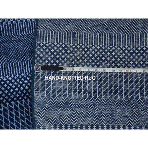 8'x8' Navy Blue, Wool And Silk Hand Knotted, Modern Grass Design Gabbeh Densely Woven, Round Oriental Rug FWR474966
