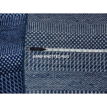 Load image into Gallery viewer, 8&#39;x8&#39; Navy Blue, Wool And Silk Hand Knotted, Modern Grass Design Gabbeh Densely Woven, Round Oriental Rug FWR474966