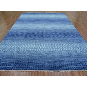9'10"x14' Denim Blue, Modern Chiaroscuro Collection, Thick And Plush Pure Wool Hand Knotted, Oriental Rug FWR475002