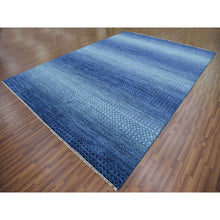 Load image into Gallery viewer, 9&#39;10&quot;x14&#39; Denim Blue, Modern Chiaroscuro Collection, Thick And Plush Pure Wool Hand Knotted, Oriental Rug FWR475002