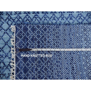 9'10"x14' Denim Blue, Modern Chiaroscuro Collection, Thick And Plush Pure Wool Hand Knotted, Oriental Rug FWR475002
