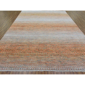 9'10"x13'10" Orange, Hand Knotted Modern Chiaroscuro Collection, Thick and Plush Pure Wool, Oriental Rug FWR475008
