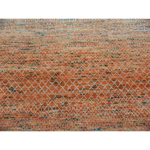 9'10"x13'10" Orange, Hand Knotted Modern Chiaroscuro Collection, Thick and Plush Pure Wool, Oriental Rug FWR475008
