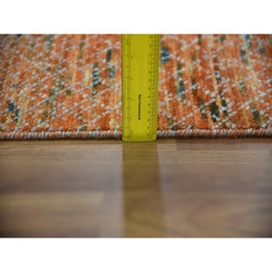 9'10"x13'10" Orange, Hand Knotted Modern Chiaroscuro Collection, Thick and Plush Pure Wool, Oriental Rug FWR475008