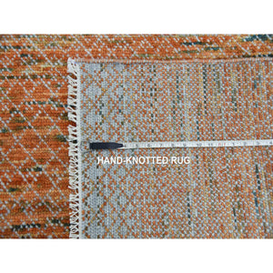 9'10"x13'10" Orange, Hand Knotted Modern Chiaroscuro Collection, Thick and Plush Pure Wool, Oriental Rug FWR475008