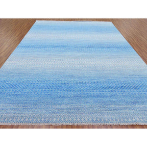 10'x14'3" Light Blue, Pure Wool Hand Knotted, Modern Chiaroscuro Collection Thick And Plush, Oriental Rug FWR475014