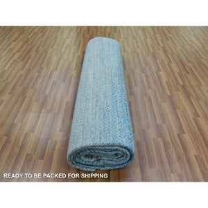10'x14'3" Light Blue, Pure Wool Hand Knotted, Modern Chiaroscuro Collection Thick And Plush, Oriental Rug FWR475014