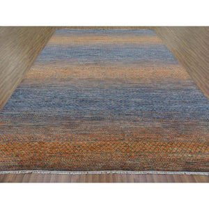 10'x14'5" Orange, Thick and Plush Pure Wool Hand Knotted, Modern Chiaroscuro Collection, Oriental Rug FWR475026