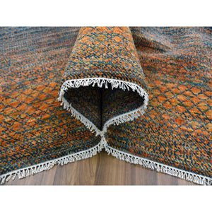 10'x14'5" Orange, Thick and Plush Pure Wool Hand Knotted, Modern Chiaroscuro Collection, Oriental Rug FWR475026