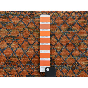10'x14'5" Orange, Thick and Plush Pure Wool Hand Knotted, Modern Chiaroscuro Collection, Oriental Rug FWR475026