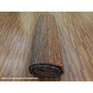 10'x14'5" Orange, Thick and Plush Pure Wool Hand Knotted, Modern Chiaroscuro Collection, Oriental Rug FWR475026
