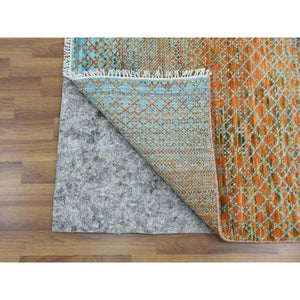 10'1"x14' Orange, Thick and Plush Pure Wool Hand Knotted, Modern Chiaroscuro Collection, Oriental Rug FWR475044