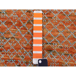 10'1"x14' Orange, Thick and Plush Pure Wool Hand Knotted, Modern Chiaroscuro Collection, Oriental Rug FWR475044