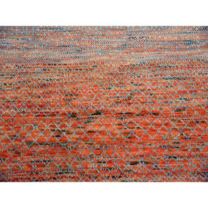 10'1"x14' Orange, Thick and Plush Pure Wool Hand Knotted, Modern Chiaroscuro Collection, Oriental Rug FWR475044