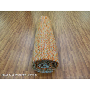 10'1"x14' Orange, Thick And Plush Pure Wool Hand Knotted, Modern Chiaroscuro Collection, Oriental Rug FWR475044