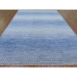 10'x14'1" Blue, Modern Chiaroscuro Collection, Thick And Plush Pure Wool Hand Knotted, Oriental Rug FWR475050