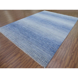10'x14'1" Blue, Modern Chiaroscuro Collection, Thick And Plush Pure Wool Hand Knotted, Oriental Rug FWR475050