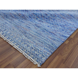 10'x14'4" Blue, Thick And Plush Pure Wool Hand Knotted, Modern Chiaroscuro Collection, Oriental Rug FWR475068