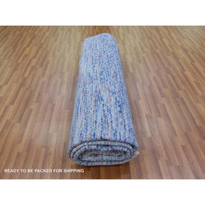 10'x14'4" Blue, Thick And Plush Pure Wool Hand Knotted, Modern Chiaroscuro Collection, Oriental Rug FWR475068