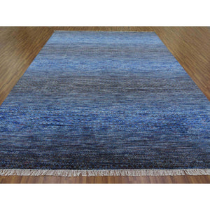 10'x14' Denim Blue, Modern Chiaroscuro Collection, Thick And Plush Pure Wool Hand Knotted, Oriental Rug FWR475074