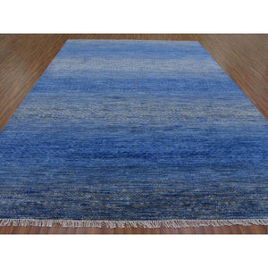 10'3"x14'4" Denim Blue, Thick And Plush Pure Wool Hand Knotted, Modern Chiaroscuro Collection, Oriental Rug FWR475086