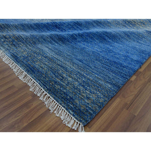 10'3"x14'4" Denim Blue, Thick And Plush Pure Wool Hand Knotted, Modern Chiaroscuro Collection, Oriental Rug FWR475086