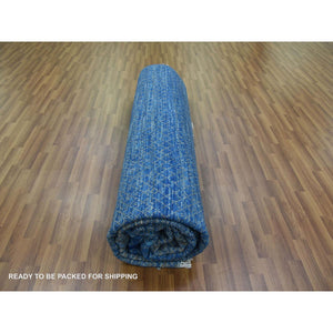 10'3"x14'4" Denim Blue, Thick And Plush Pure Wool Hand Knotted, Modern Chiaroscuro Collection, Oriental Rug FWR475086