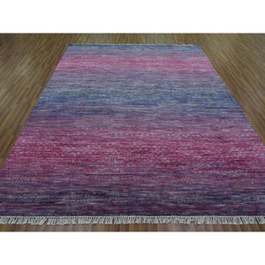 8'1"x10'2" Rose Pink, Thick And Plush Pure Wool Hand Knotted, Modern Chiaroscuro Collection, Oriental Rug FWR475188