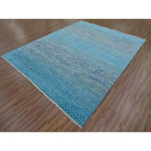 Load image into Gallery viewer, 8&#39;x9&#39;10&quot; Blue, Pure Wool Hand Knotted, Modern Chiaroscuro Collection Thick And Plush, Oriental Rug FWR475212