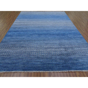 9'3"x12'6" Blue, Pure Wool Hand Knotted, Modern Chiaroscuro Collection Thick And Plush, Oriental Rug FWR475290