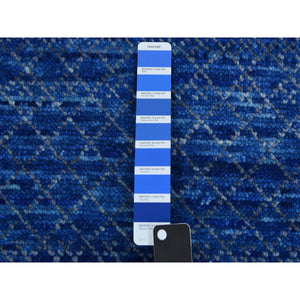 9'3"x12'6" Blue, Pure Wool Hand Knotted, Modern Chiaroscuro Collection Thick And Plush, Oriental Rug FWR475290