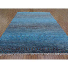Load image into Gallery viewer, 9&#39;4&quot;x12&#39;1&quot; Blue, Pure Wool Densely Woven Chiaroscuro Collection, Hand Knotted, Oriental Rug FWR475314
