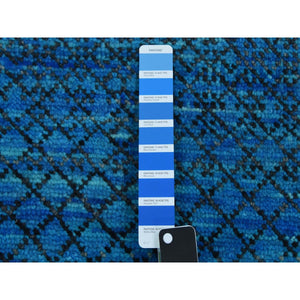 9'4"x12'1" Blue, Pure Wool Densely Woven Chiaroscuro Collection, Hand Knotted, Oriental Rug FWR475314