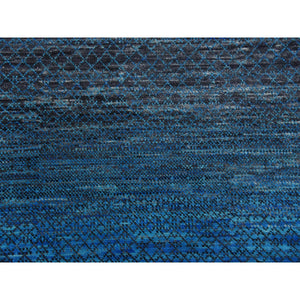 9'4"x12'1" Blue, Pure Wool Densely Woven Chiaroscuro Collection, Hand Knotted, Oriental Rug FWR475314