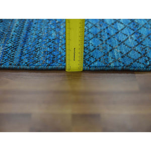 9'4"x12'1" Blue, Pure Wool Densely Woven Chiaroscuro Collection, Hand Knotted, Oriental Rug FWR475314