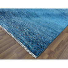 Load image into Gallery viewer, 9&#39;1&quot;x11&#39;10&quot; Blue, Thick And Plush Pure Wool Hand Knotted, Modern Chiaroscuro Collection, Oriental Rug FWR475326