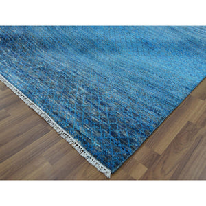 9'1"x11'10" Blue, Thick And Plush Pure Wool Hand Knotted, Modern Chiaroscuro Collection, Oriental Rug FWR475326