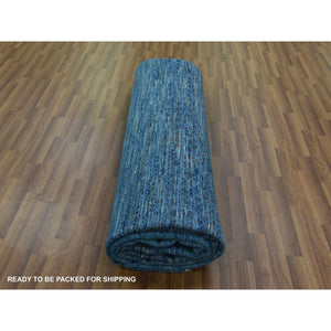 9'1"x11'10" Blue, Thick And Plush Pure Wool Hand Knotted, Modern Chiaroscuro Collection, Oriental Rug FWR475326