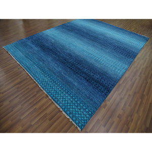 9'1"x11'8" Blue, Hand Knotted Modern Chiaroscuro Collection, Thick And Plush Pure Wool, Oriental Rug FWR475362