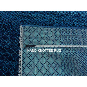 9'1"x11'8" Blue, Hand Knotted Modern Chiaroscuro Collection, Thick And Plush Pure Wool, Oriental Rug FWR475362