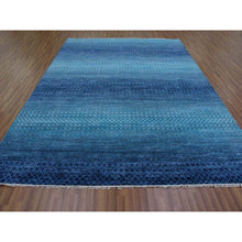 Load image into Gallery viewer, 9&#39;x11&#39;7&quot; Blue, Pure Wool Hand Knotted, Modern Chiaroscuro Collection Thick And Plush, Oriental Rug FWR475398