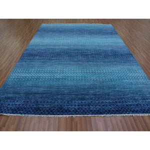 9'x11'7" Blue, Pure Wool Hand Knotted, Modern Chiaroscuro Collection Thick And Plush, Oriental Rug FWR475398