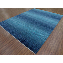 Load image into Gallery viewer, 9&#39;x11&#39;7&quot; Blue, Pure Wool Hand Knotted, Modern Chiaroscuro Collection Thick And Plush, Oriental Rug FWR475398