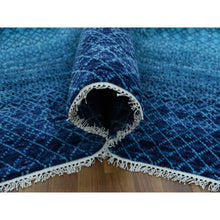 Load image into Gallery viewer, 9&#39;x11&#39;7&quot; Blue, Pure Wool Hand Knotted, Modern Chiaroscuro Collection Thick And Plush, Oriental Rug FWR475398